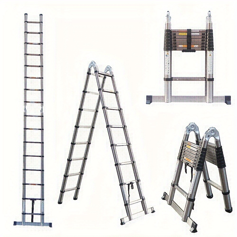 16 5ft stainless steel telescopic ladder anti slip multi purpose collapsible herringbone ladder folding   for rv loft attic home 330lb load capacity 2 5m 2 5m 0