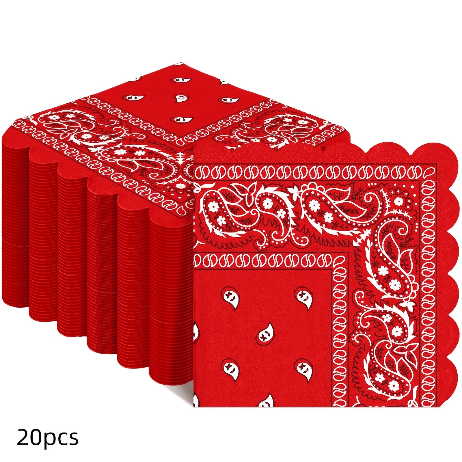 TEMU Lot de 20/40/60/100 serviettes en papier style bandana western d' à motif d' avec bords festonnés et nœud, convient pour fête d'anniversaire
