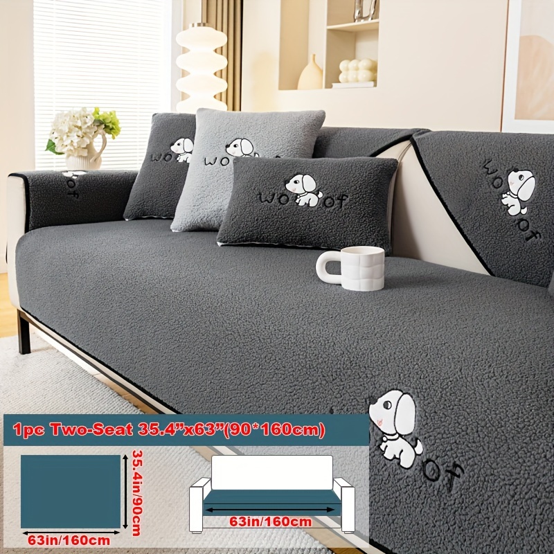 Image of 1pc Of Sherpa Sofa Cover With A Cute Puppy Design, Plush And Soft, Pet-friendly Sofa Protector, Suitable For Home Decor In The Bedroom, Office, And Living Room -