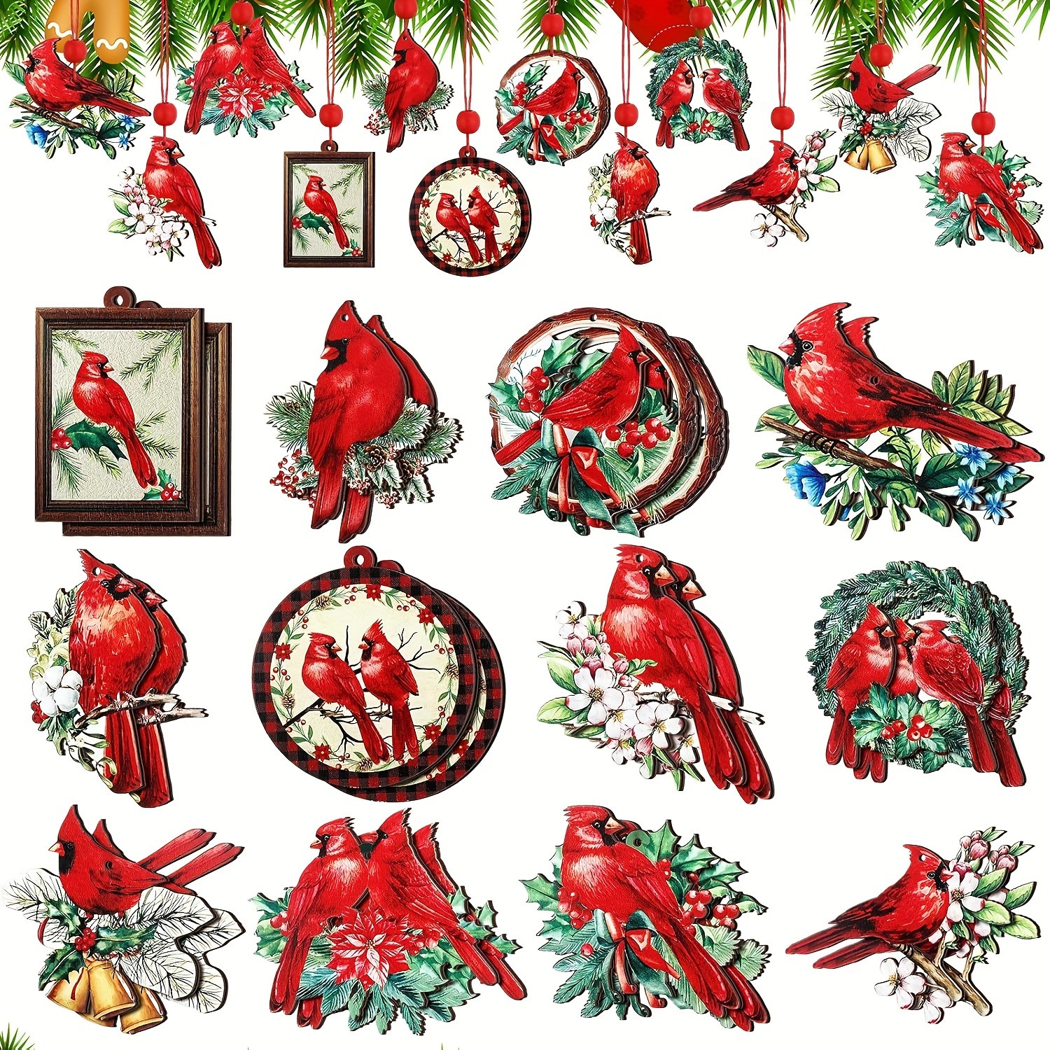 

12pcs Red Wooden Ornaments - Christmas Tree Decorations For & Diy Crafts, For