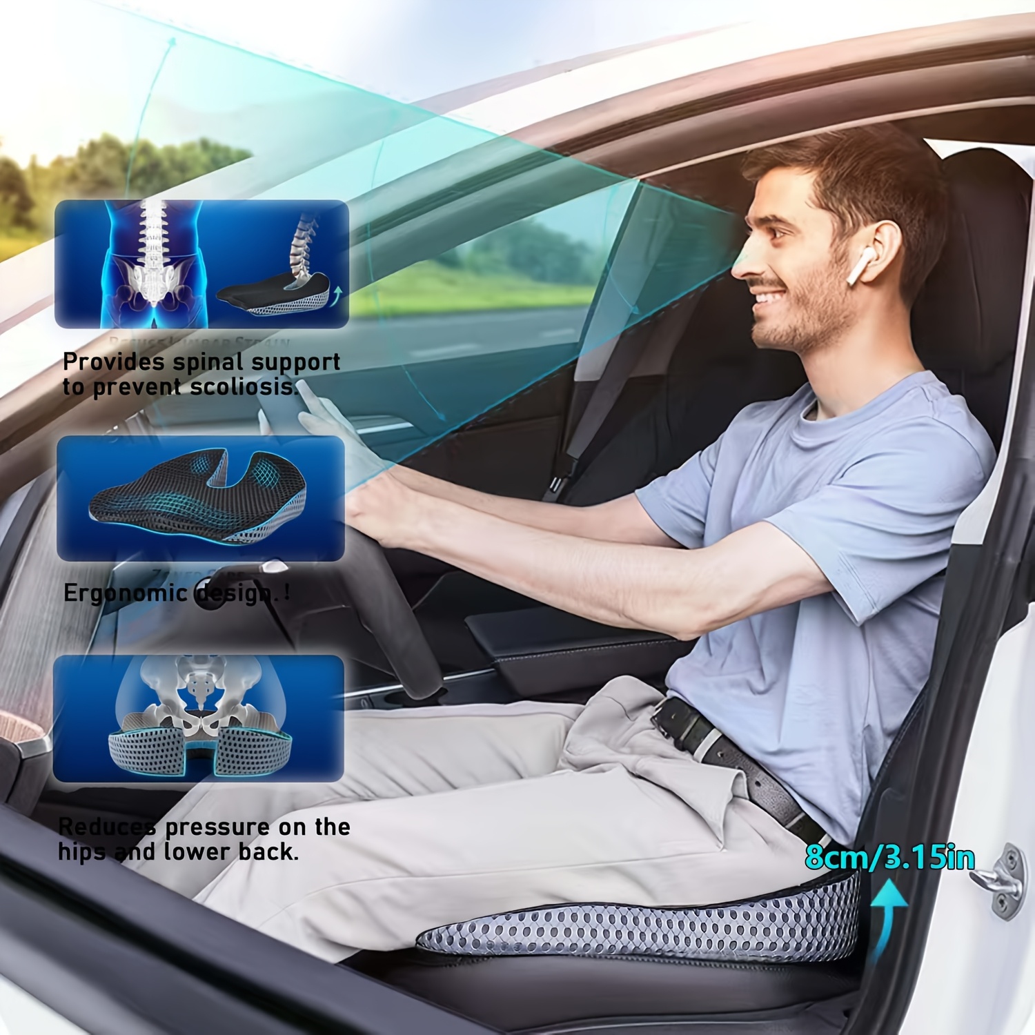 cuscino ortopedico in memory foam sedile auto supporto Temu