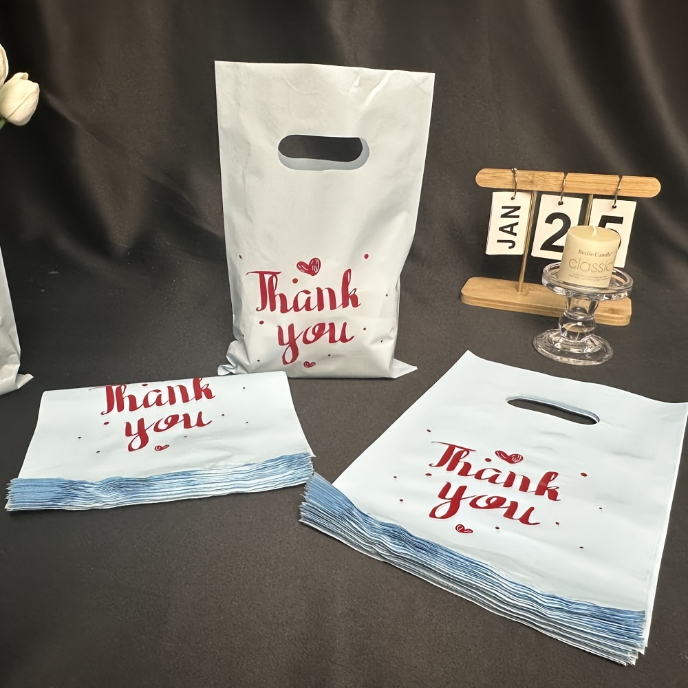 

Value Pack 50pcs Thank You Gift Bags, Pale Blue Hdpe Retail Shopping Bags, Suitable For Weddings Birthdays Thanksgiving Christmas Party, Reusable Plastic Bags With Handles