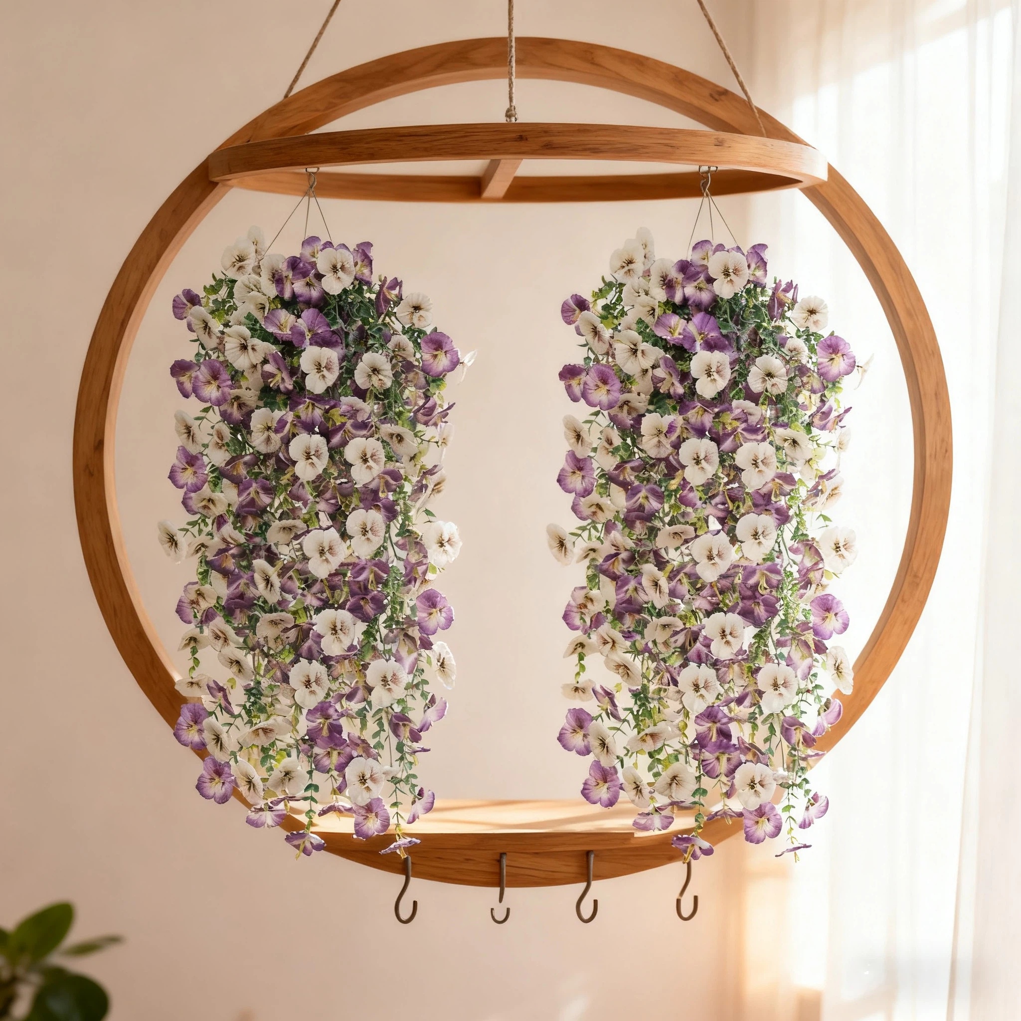 Image of 2 Bunches White To Purple Gradient Artificial Flower Vines | Violet Pansy And Combination For Indoor/outdoor, Garden, Porch Decor, Wedding Proposal, Thanksgiving, Christmas - Plastic, Hanging Plants