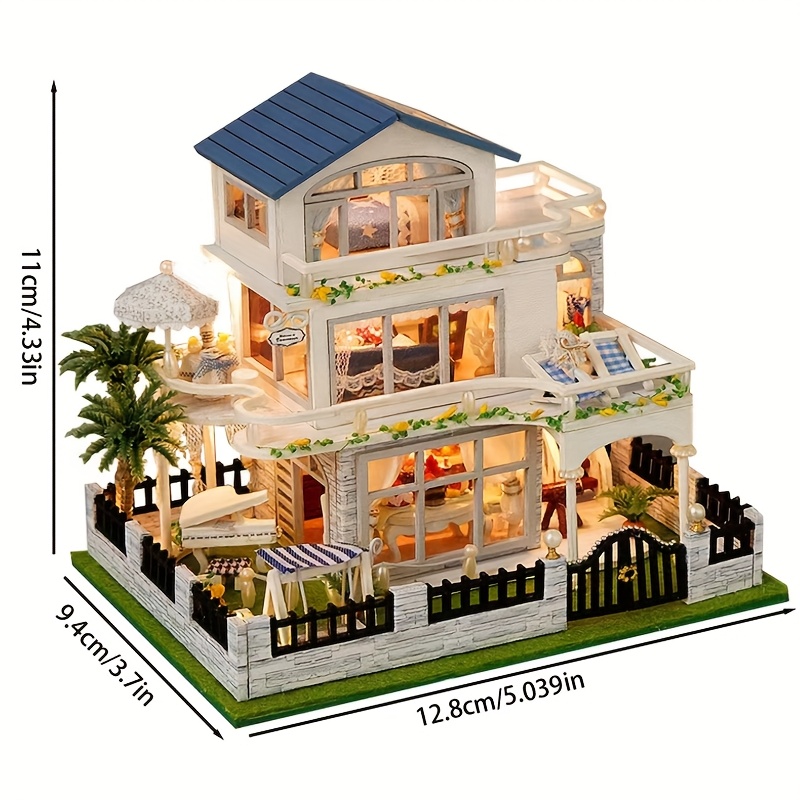 detailed 3d wooden mini villa model kit diy dollhouse palm Temu