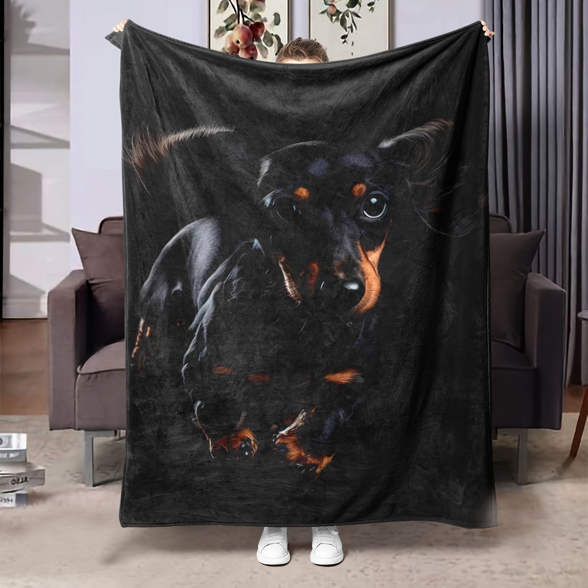 

1 Dachshund Print Blanket - Comfortable Polyester Sofa Blanket, , Decoration Gift , Suitable For Camping And Travel, , Machine Washable