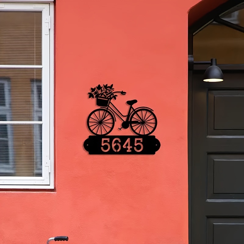 TEMU 1pc Vélo Fleur Personnalisé Extérieur Plaque d'Adresse, Art Mural Personnalisé, Numéro de Maison, Plaque d'Adresse Rue Cadeau pour Famille,