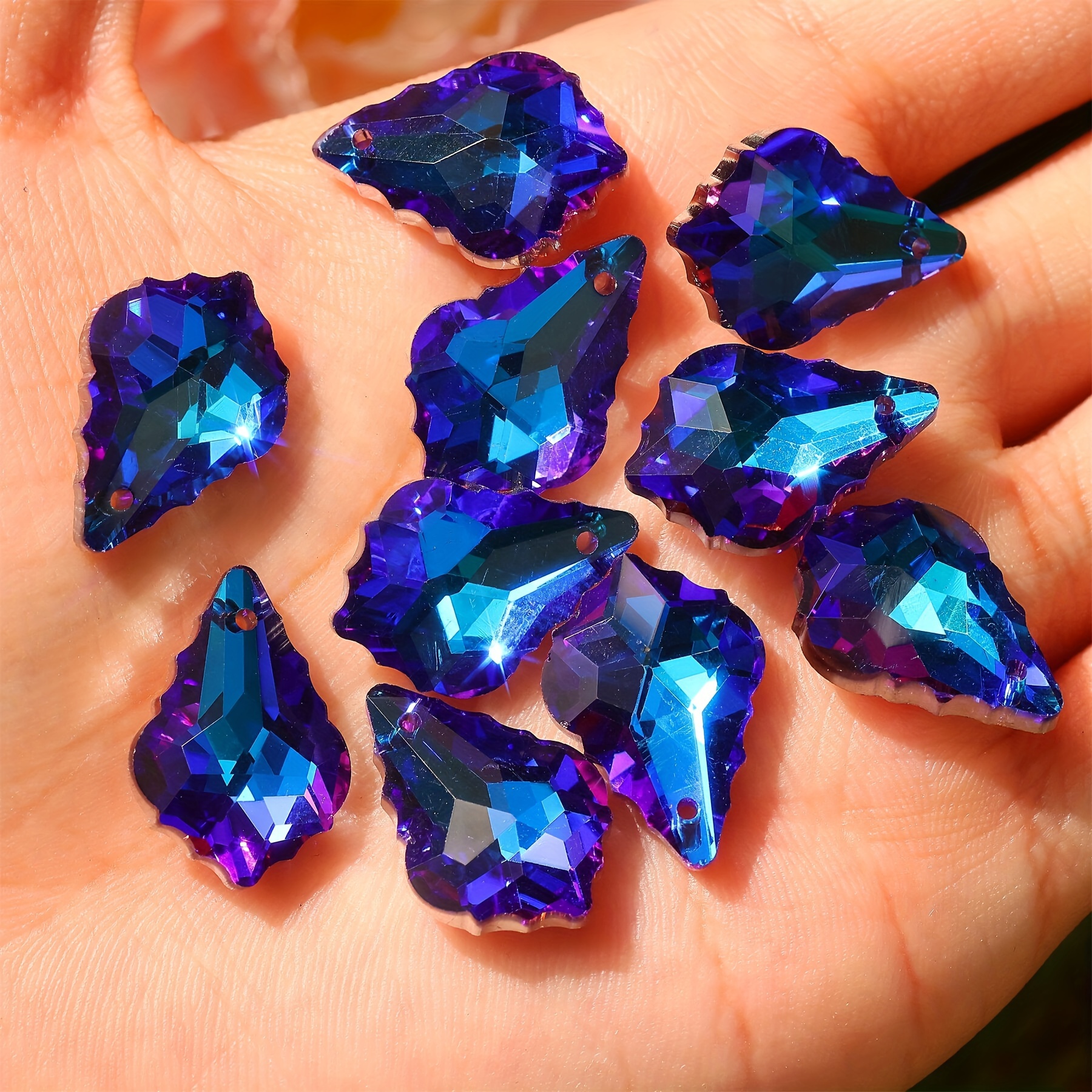 10pcs Maple Leaf Shaped AB Rainbow Glass Beads for DIY Jewelry Making