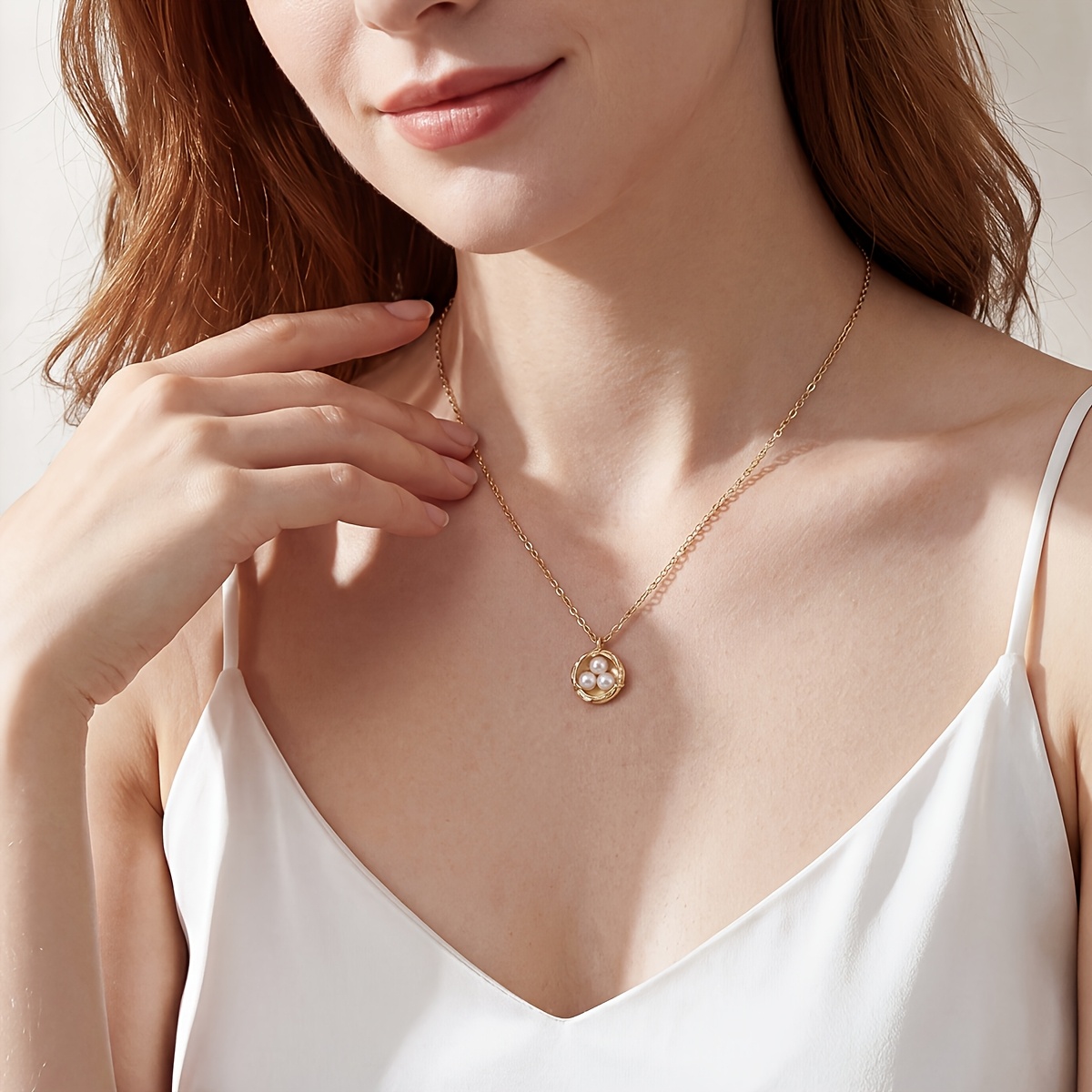Women's Gentle Style Bird's Nest Necklace, High-Quality Copper