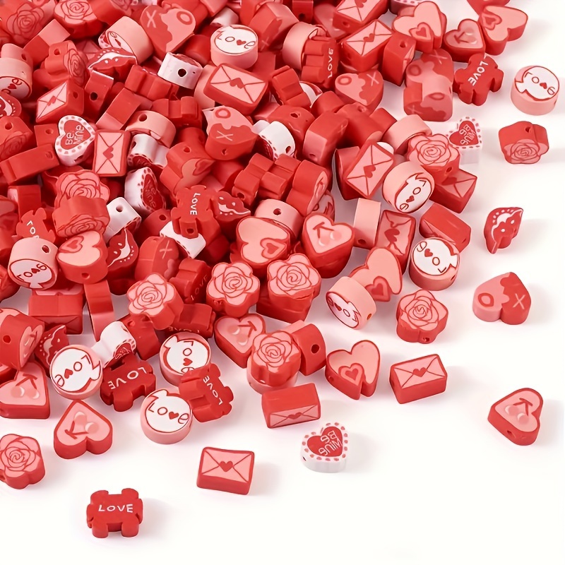 

50pcs Valentine's Day And Christmas Themed Polymer Clay Beads For Jewelry Making, Diy Bracelet Accessories, And Holiday Decorations
