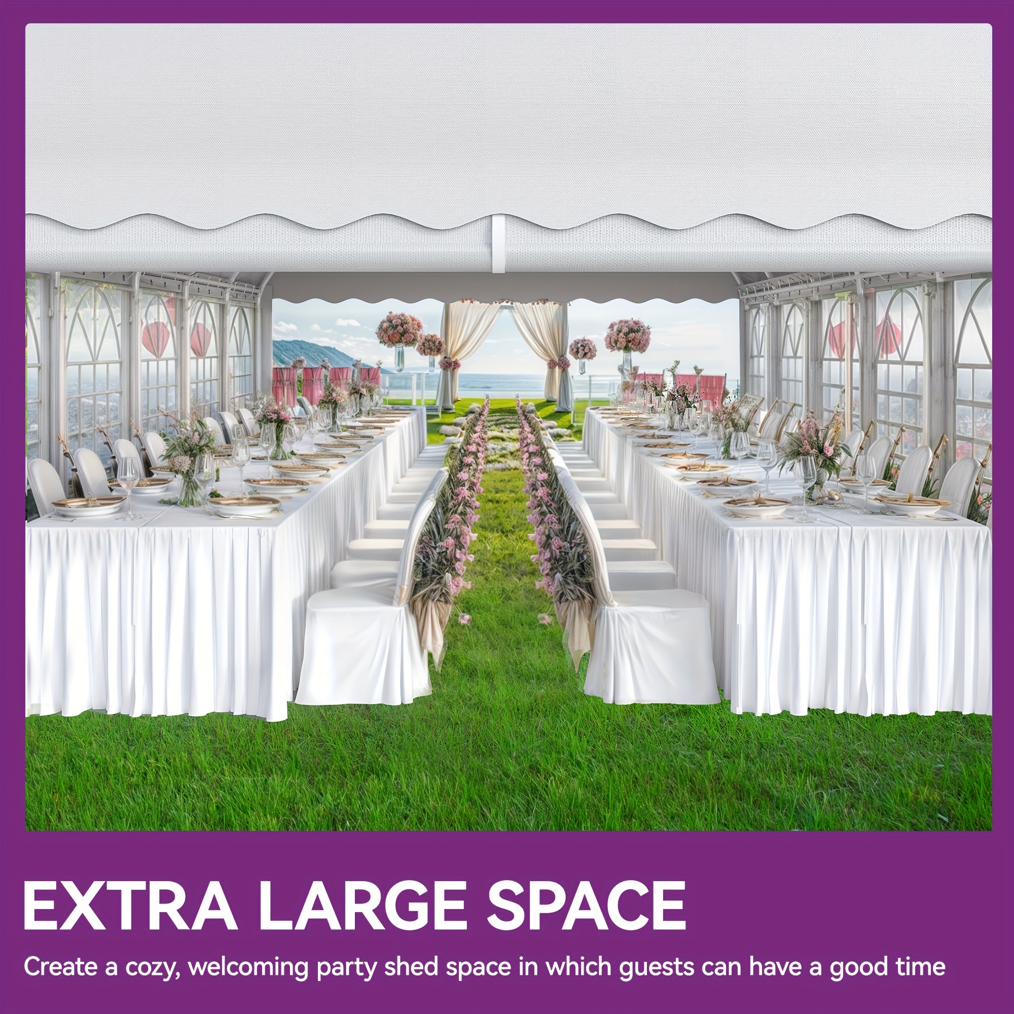 

0x40 Ft Party Tent Outdoor Wedding Event Shelters Arch Top Heavy Duty White Upgraded Ripple Canopy With Large White Roof, Removable Sidewalls & 4 Storage Bags