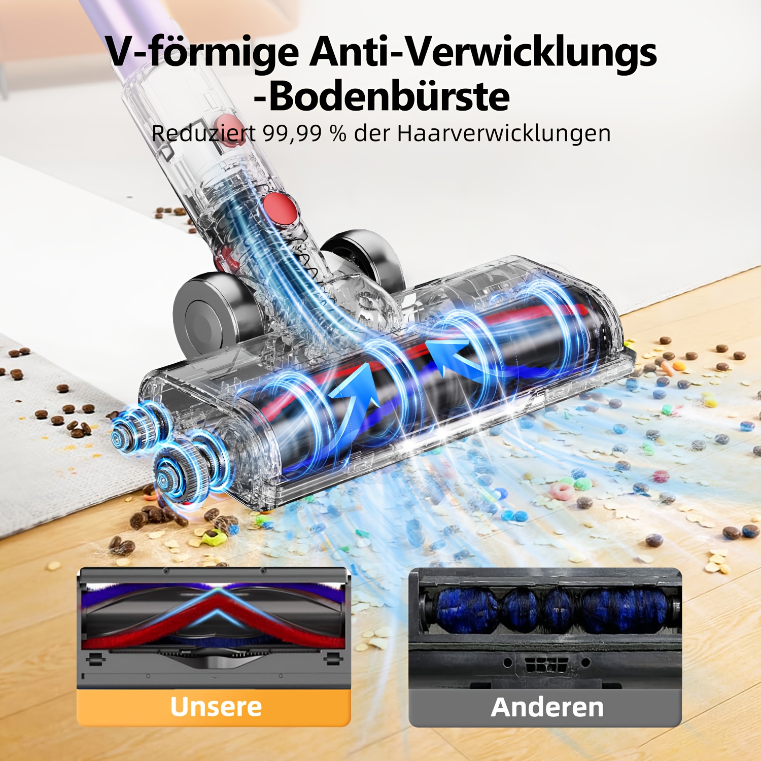 Airchros Snoerloze Stofzuiger, 38000pa/46000Pa Zuigkracht, LED Display