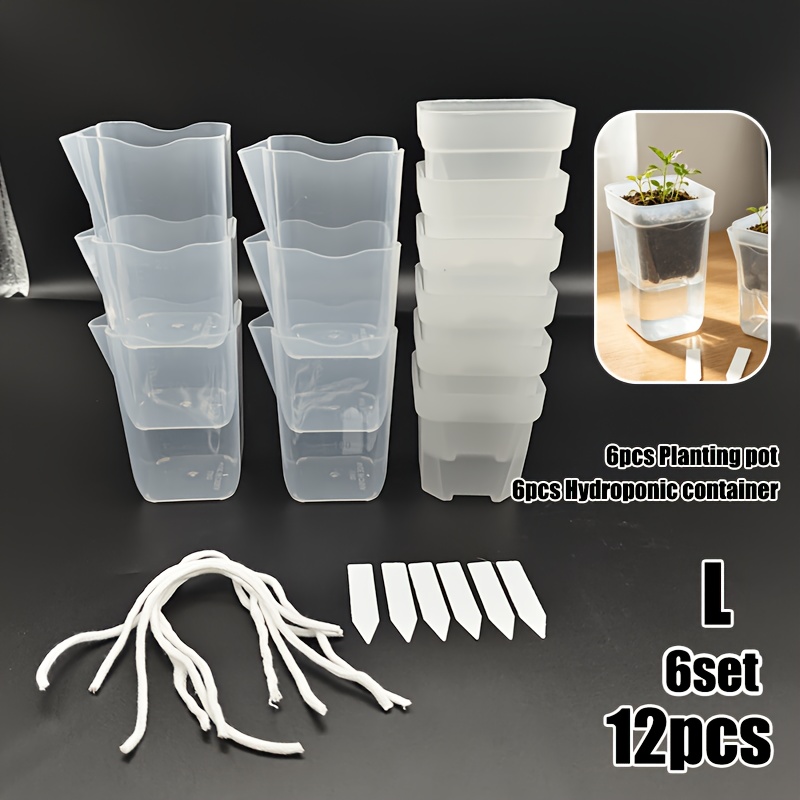 TEMU 6 Set (12 pezzi) Vasi Trasparenti Autoirriganti con Indicatore Livello Acqua - Piccoli Vasi di Plastica con di Drenaggio e Etichette per Piante,