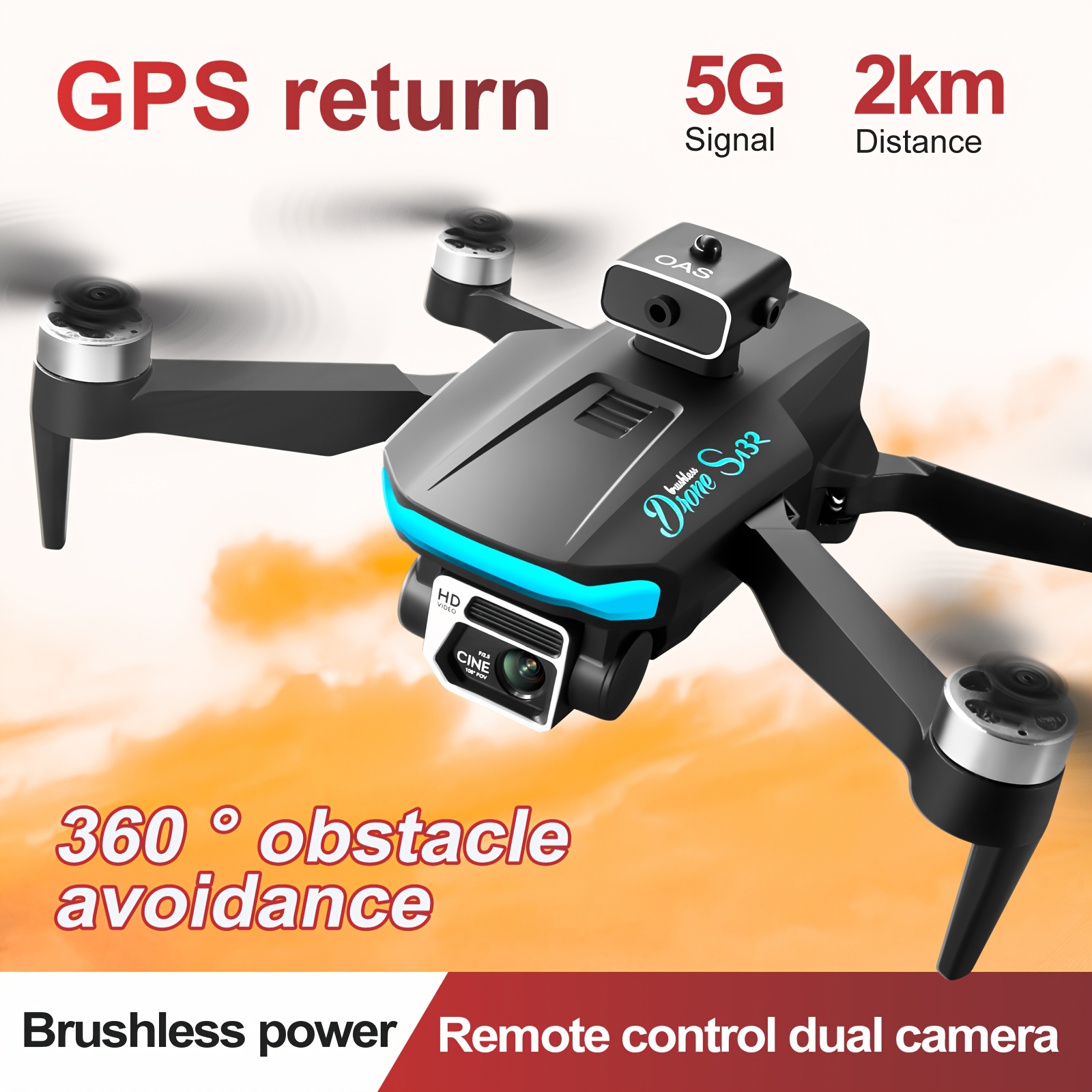 

40min Long- Gps Drone With Dual Cameras, Brushless Motor, Foldable Design, Obstacle Avoidance, Perfect Gift For Halloween, Christmas, New Year