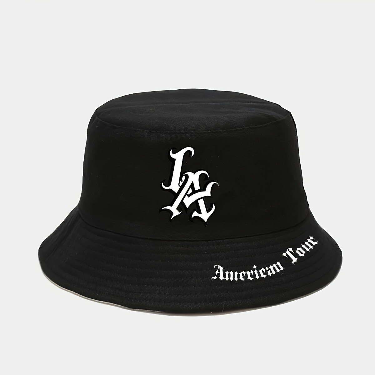 TEMU 1pc Of "la" Gothic Print Bucket Hat, Breathable Sun Hat For Outdoor Sports, Vacation, Travel, Foldable Fisherman Hat, Unisex