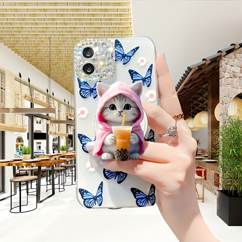 

Cat Drinking Tea Phone , Universal Phone Stand, , Portable , To , Desktop Decor , Electronic Accessories Category