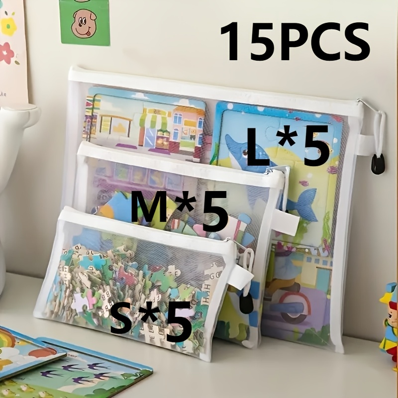 Image of 15-pcs Large Capacity Nylon Office Bags - Transparent Mesh Folders, Suitable For Pencil Cases, Pencil Pouches, Transparent Document Bags, Zippered Briefcases, Convenient For Storage And Travel