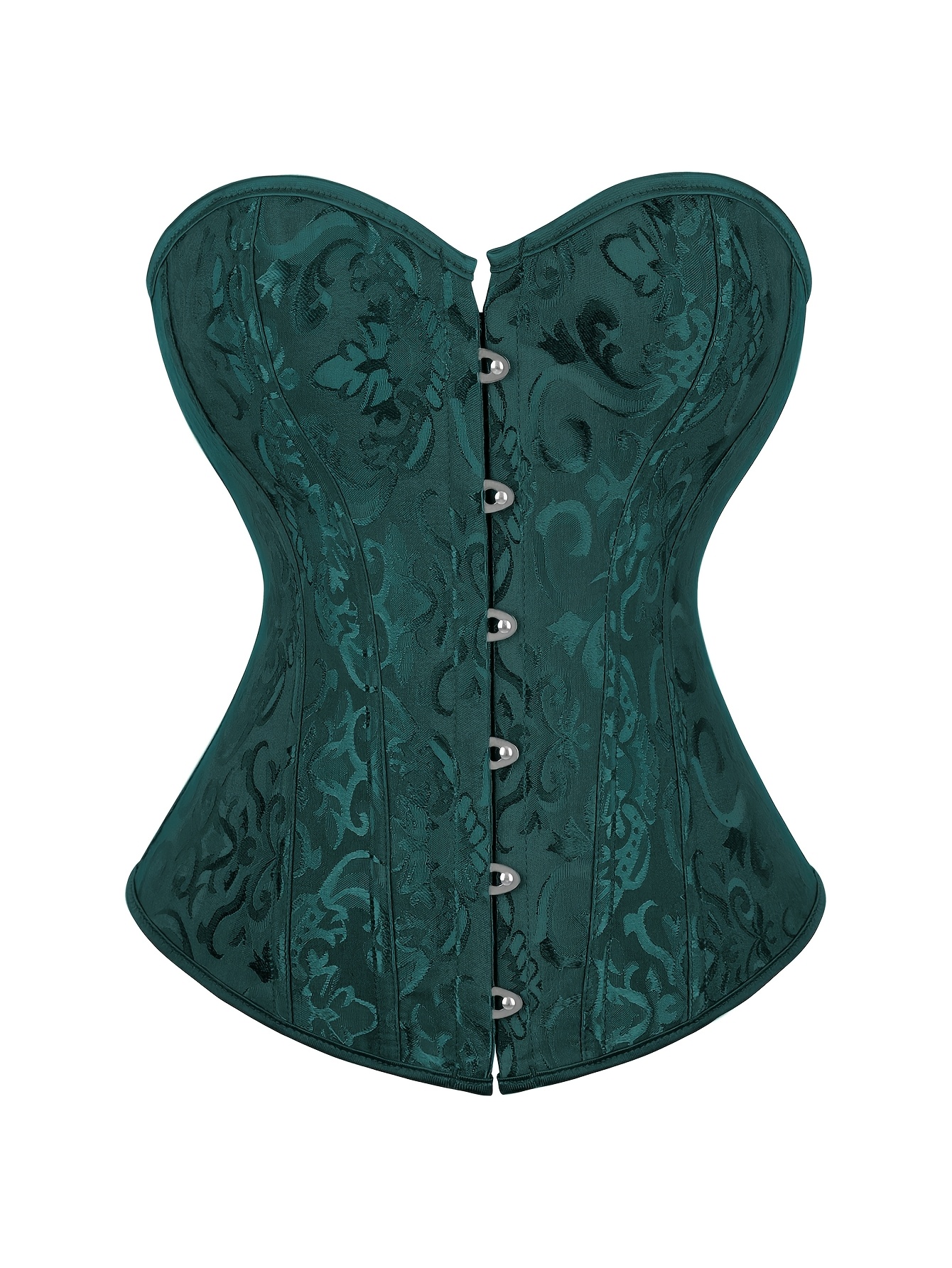 White Lace-Up Corset Top - Strapless, Tummy Control, Slimming Fishbone Bustier with Floral Jacquard Design, Front Hook Closure for Women