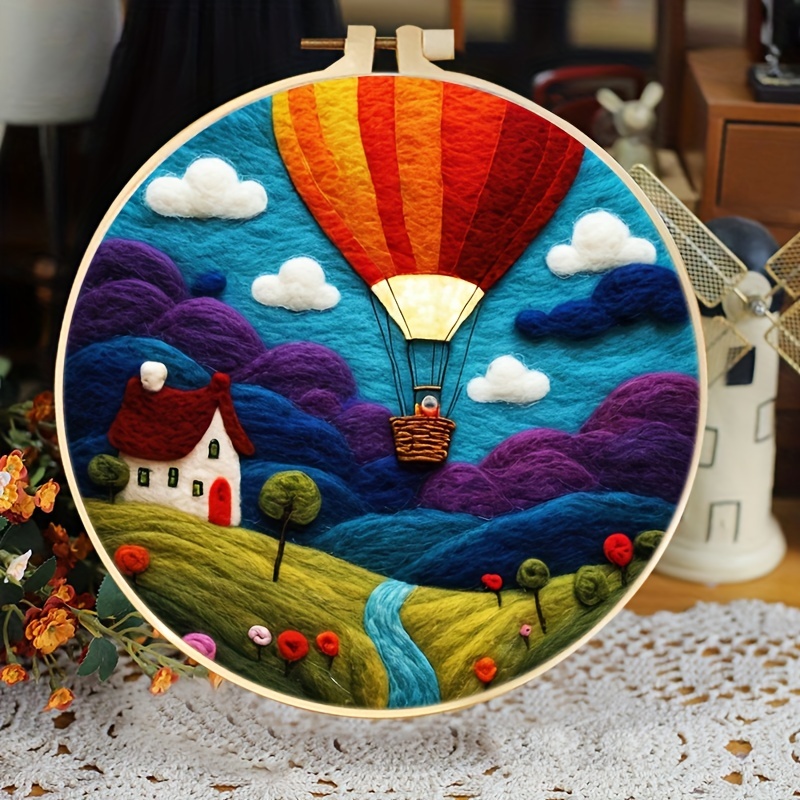 

1pc Balloon Pattern Needle Felting Kit Landscape Diy Needle Felting Painting Kit For Adults Handmade Creative Gift 20x20cm/7.87x7.87inch