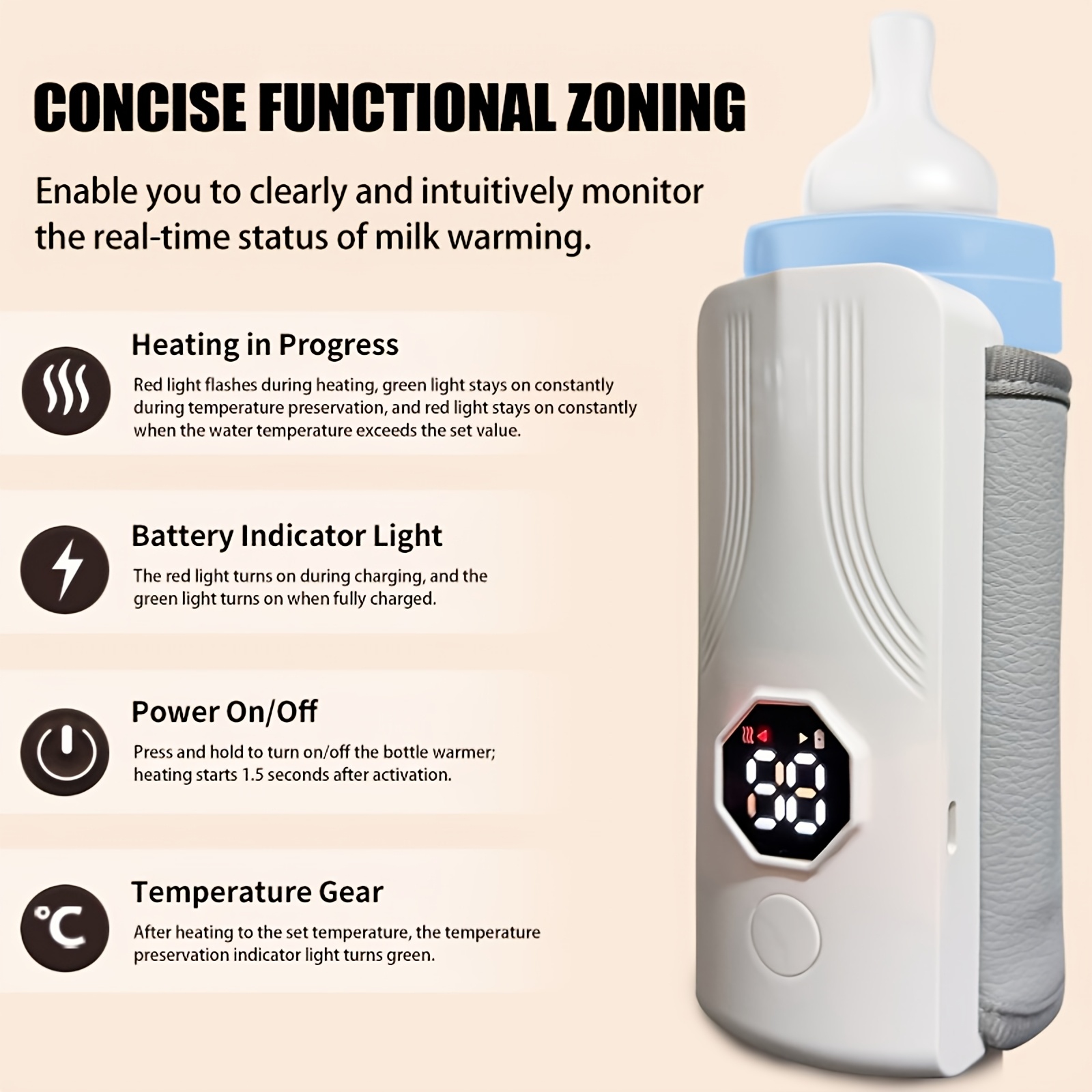 1pc portable bottle warmer usb rechargeable 6 temp   warmer for   power for travel   fast heating essential on the go feeding Product details 2