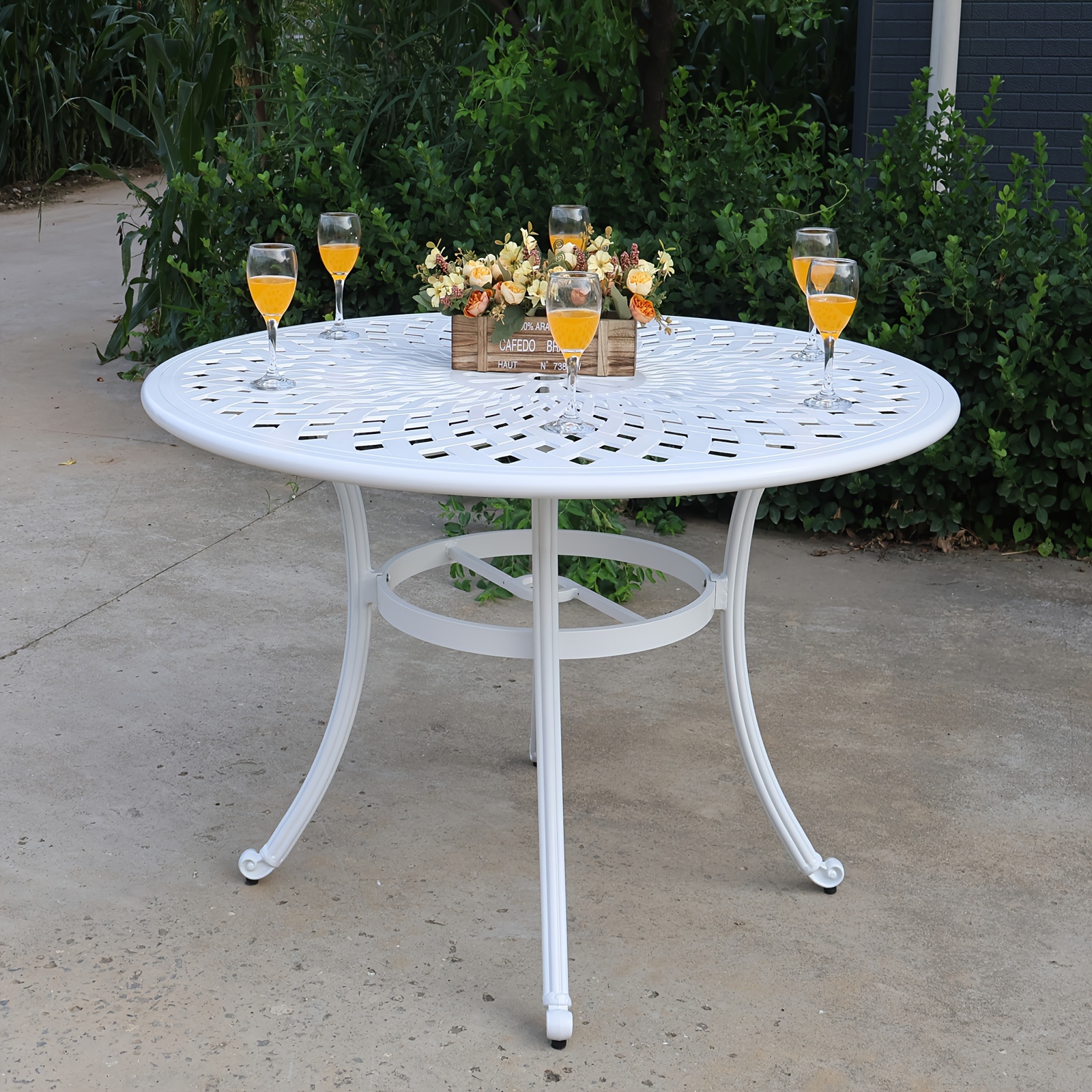 Outdoor Dining Table For 4-6 Person, 48.23 Cast Aluminum Patio Table With 2.36 Umbrella Hole, Outdoor Bistro Table For Backyard, Garden, Patio