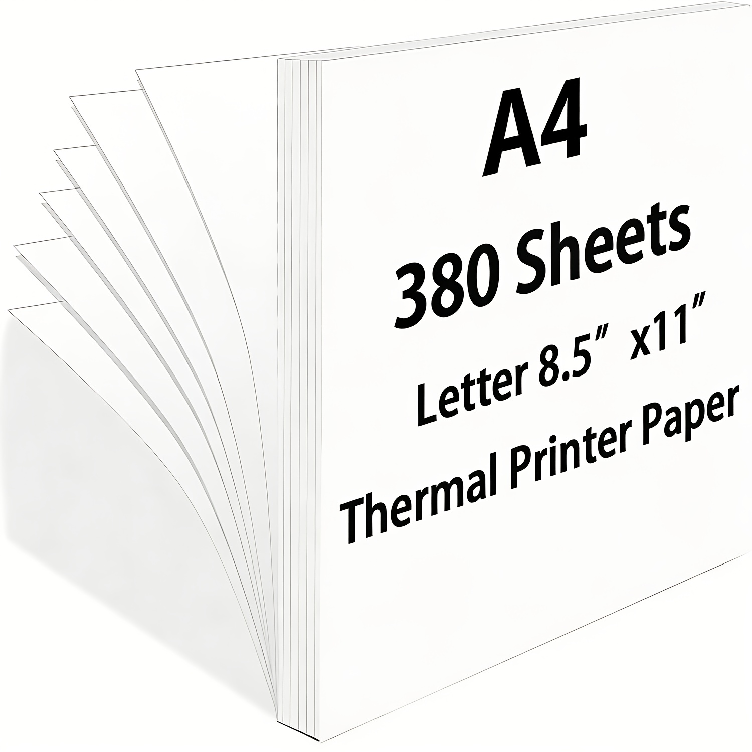 Image of 380 Sheets Of 8.5 X 11-inch Thermal Paper (envelope-sized Office Paper); Foldable, Continuous-feed A4 Thermal Paper (29 X 21 Cm); Compatible With N80, A28u And Pd-a4 Portable Thermal Printers