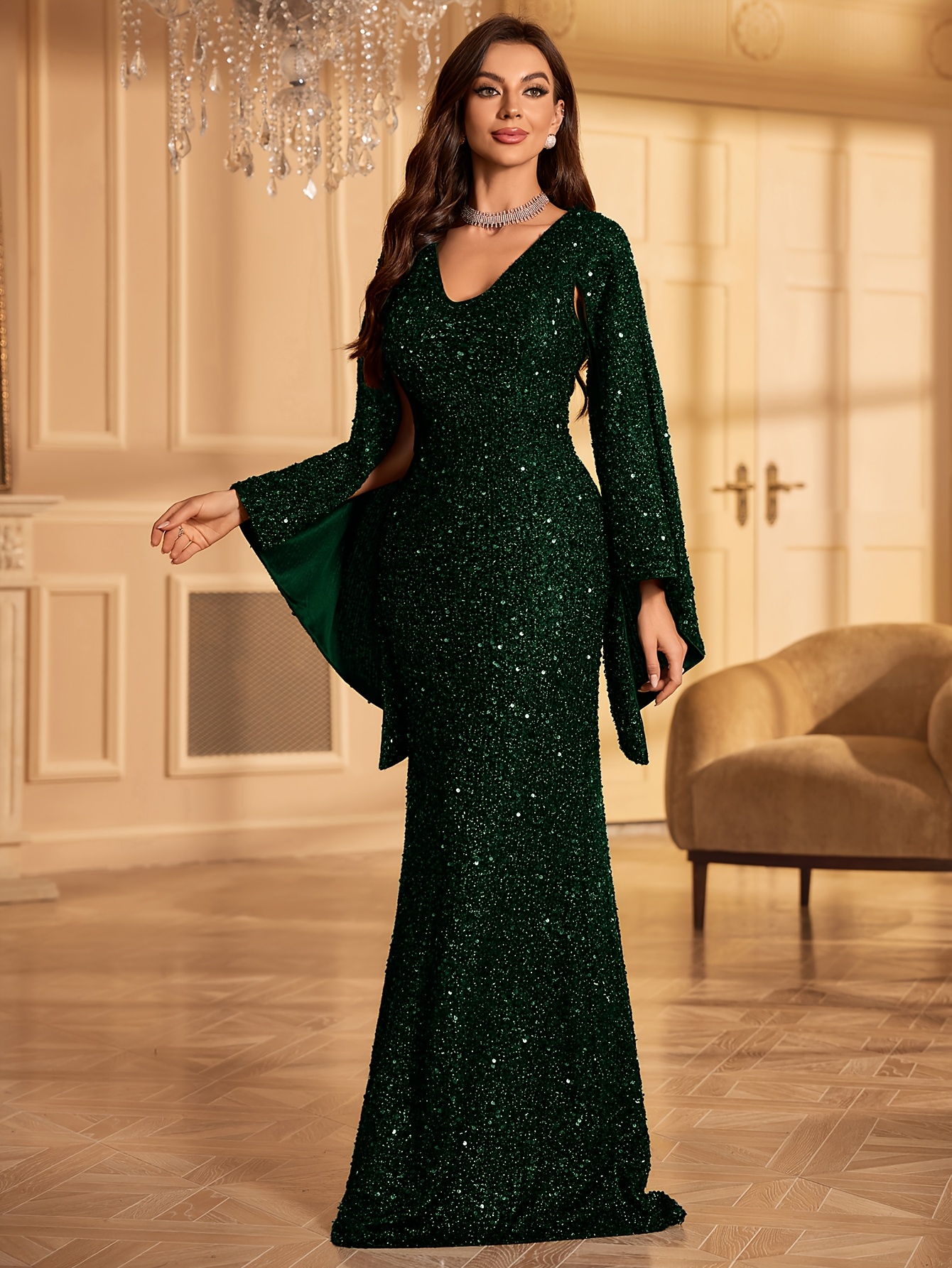 green long sleeve evening dress Chic A-line High Neck Dark Green Long Sleeve Prom Dresses Lace Long Evening  Gowns CBD584 main image 1