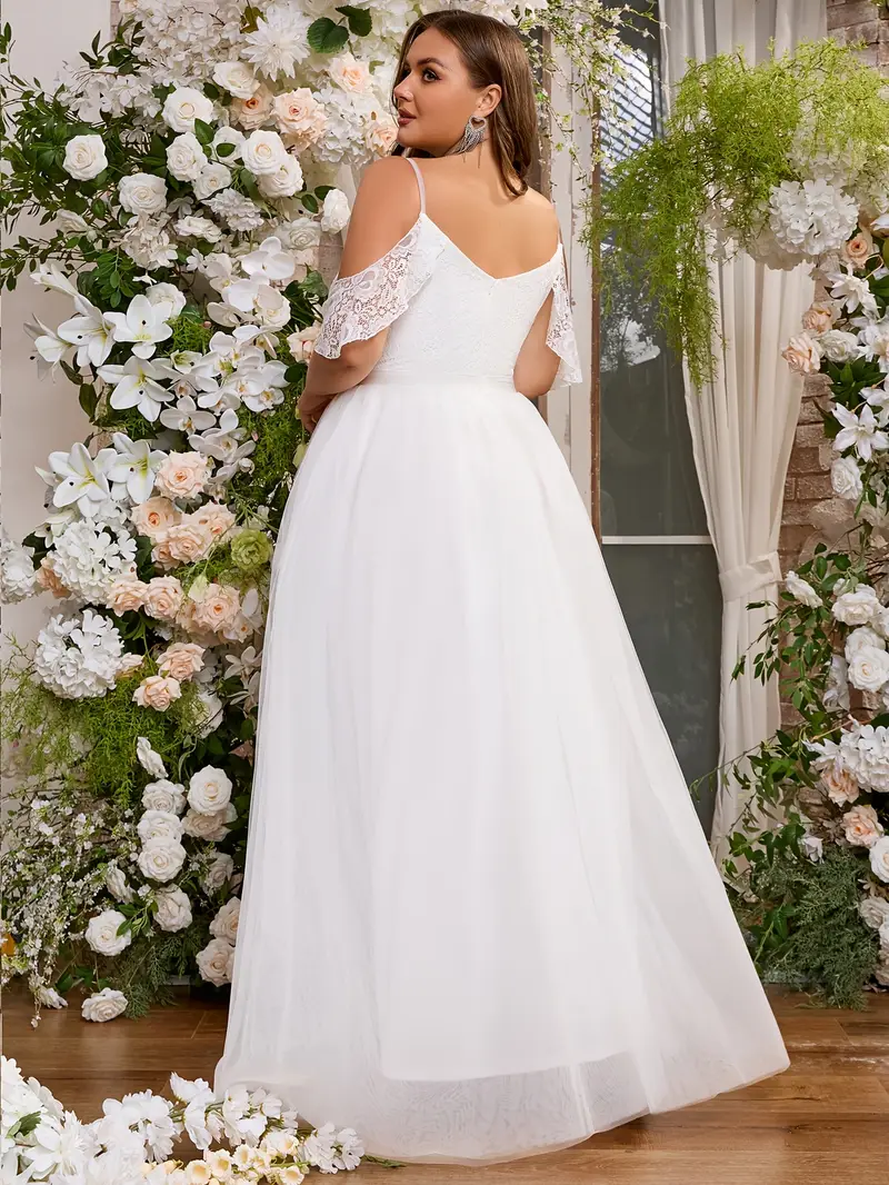 Plus Size - Plus Size - Plus Size Women'S Wedding Dress, Off-Shoulder Gown, Lace Mesh Dress, Evening Dress, Spaghetti Strap, Long Dress, Light Wedding Dress, Bridal Shower Dress, 9808 Plus Size - Plus Size - Plus Size Women'S Wedding Dress, Off-Shoulder Gown, Lace Mesh Dress, Evening Dress, Spaghetti Strap, Long Dress, Light Wedding Dress, Bridal Shower Dress, 9808