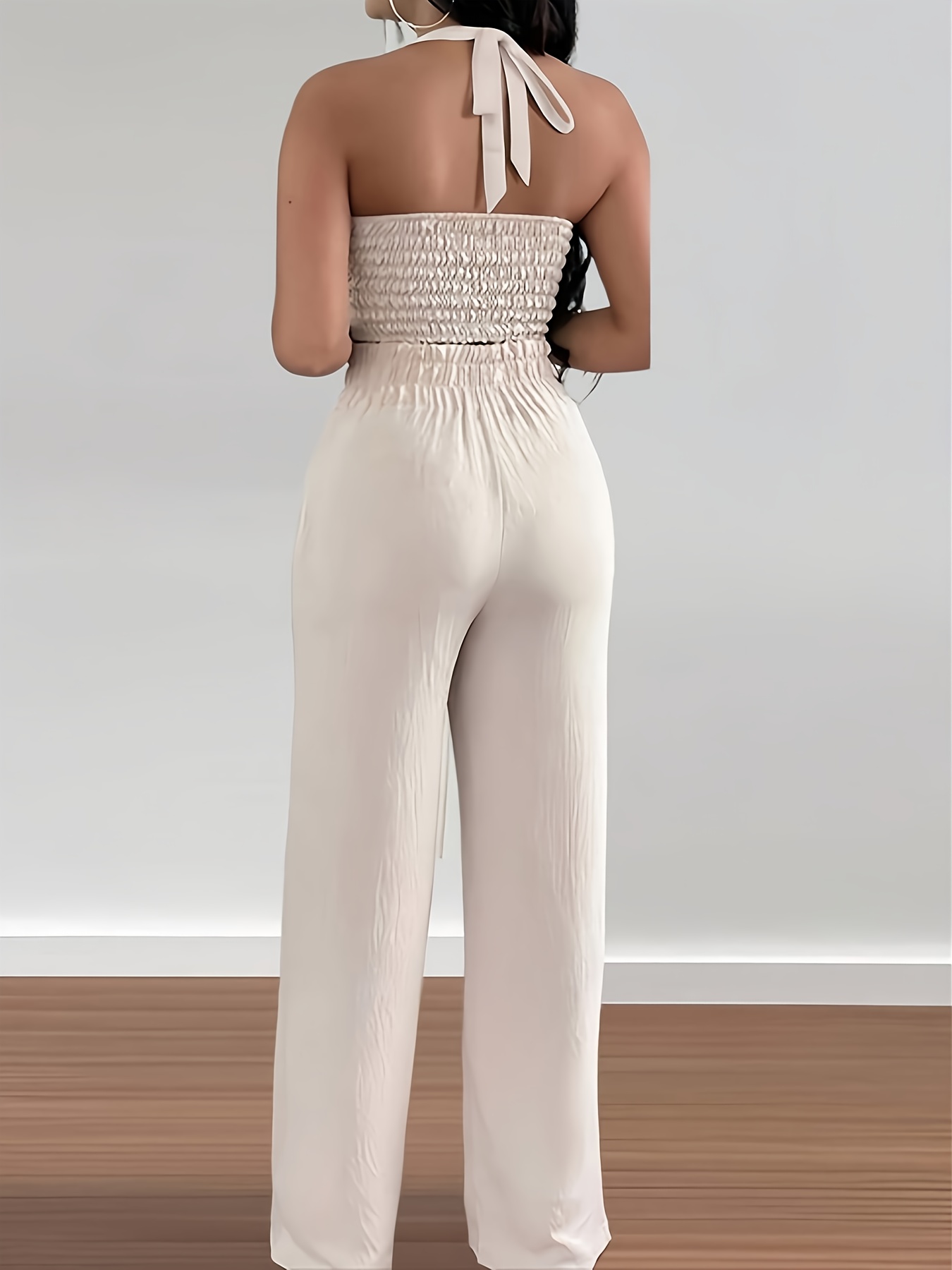 Nuevo conjunto de dos piezas para mujer: elegante top halter sin espalda y pantalones de pierna ancha, ideal para vacaciones y un estilo casual
