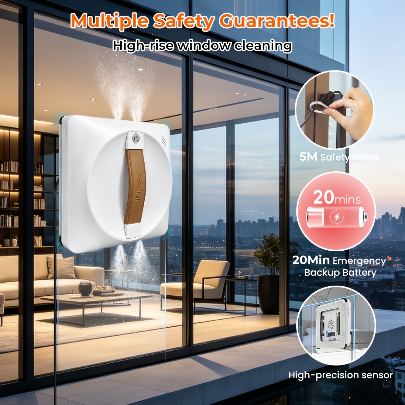 Image of [2026 New Plug-in] 28b Fully Automatic Window Cleaning Robot | 5000pa Frameless Glass And Planning | Spray And App Smart Remote Control | 5m Safety Rope | Includes 4 Cleaning Cloths