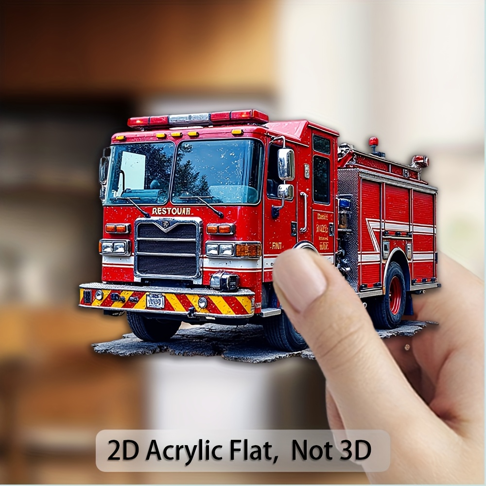 TEMU 1pc 2d Flat Acrylic Fridge Magnet, Fire Truck Theme Decoration, Truck Pattern, Decorating Kitchen Refrigerator, Suitable For Home Kitchen Decor,