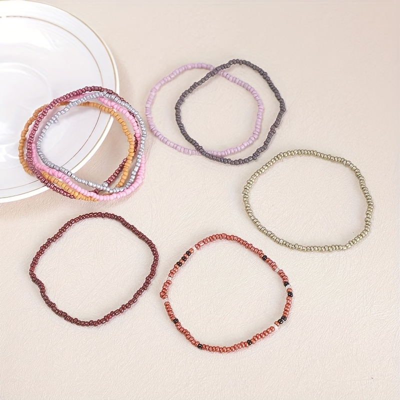9pcs Multi-Layer Beaded Anklet Set, Bohemian Style