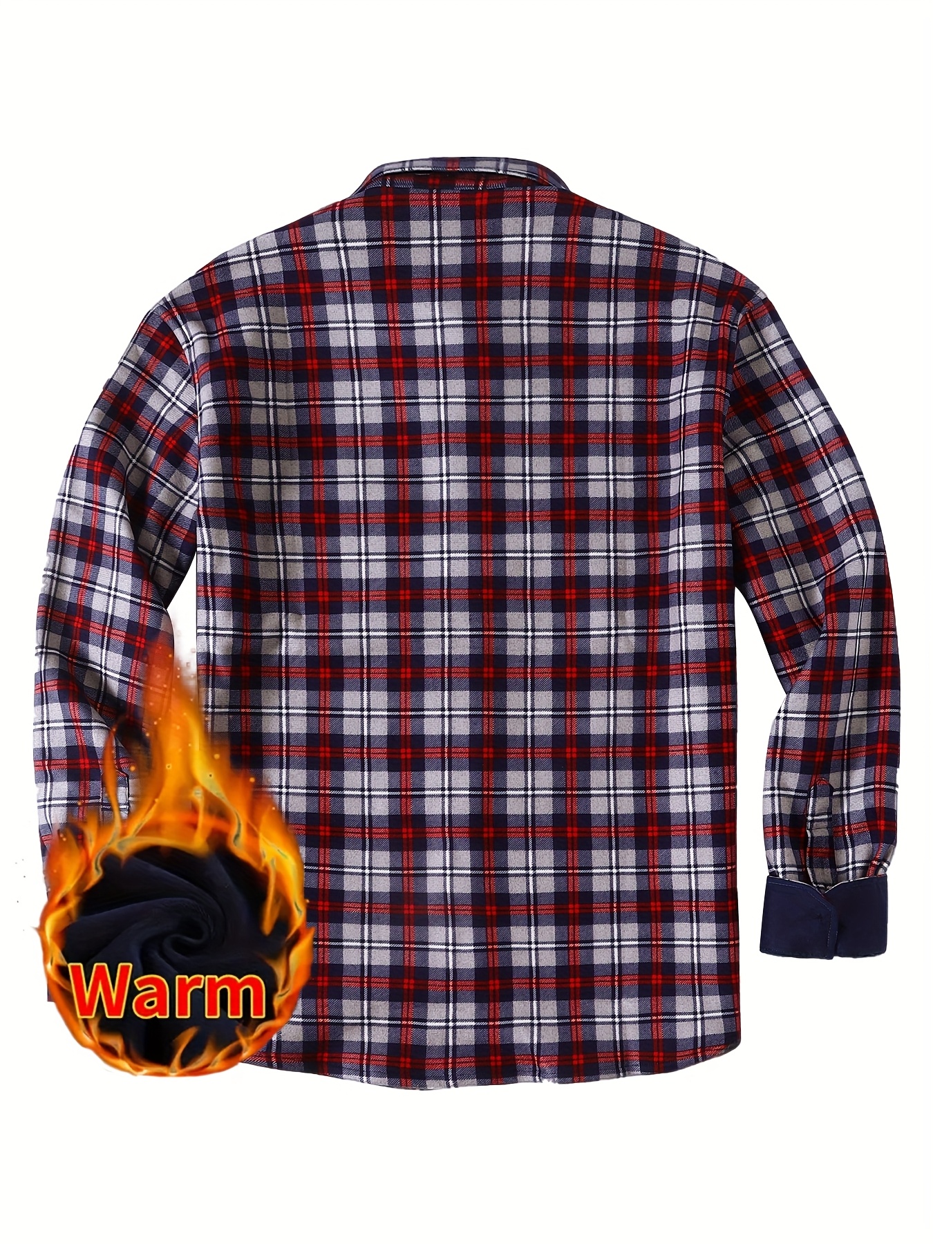 Heren Stijlvol Geruit Fleece-Gevoerd Overhemd - Warm, Dik met Lange Mouwen  voor Herfst/Winter Zakelijk Casual, image size:800x1067