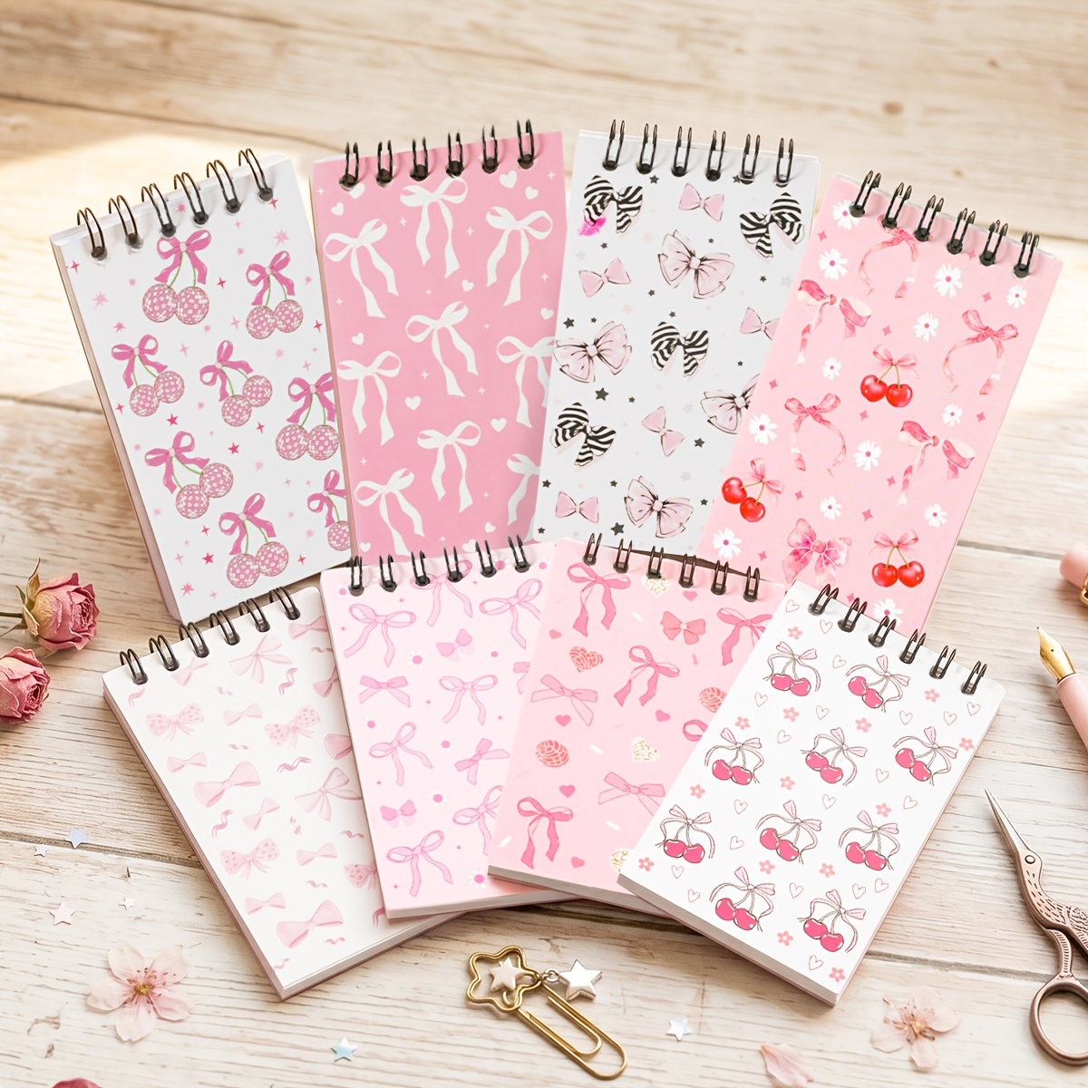8pcs Bow Cherry Pattern Coil Notebooks for School Supplies