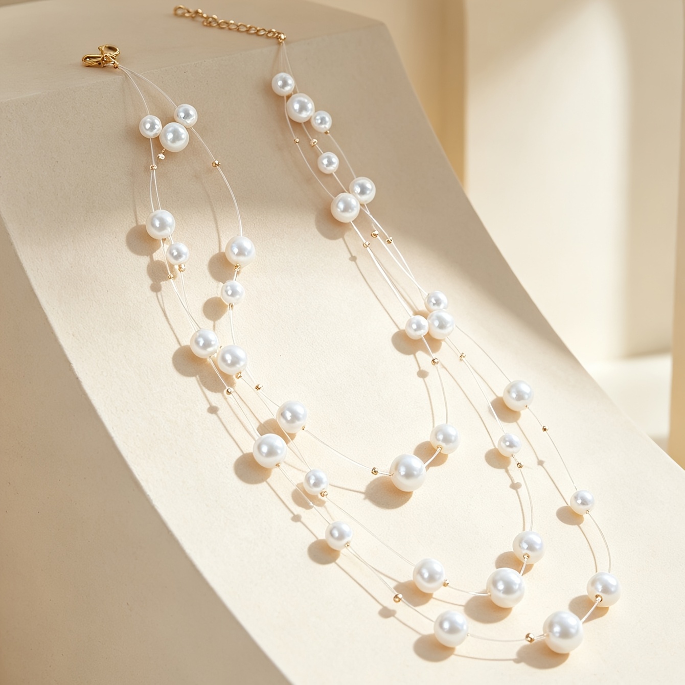 TEMU 1 Collar Elegante de de Perlas con Cuentas Multicapa para Mujer, Ideal para Vacaciones, , de Graduación, Banquete, Boda, , Vacaciones, Compras,