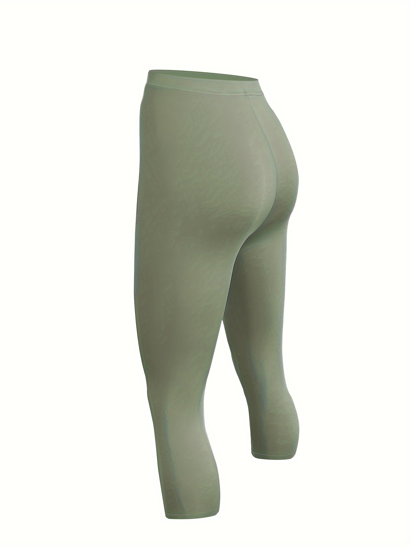 Plus Size Women's High-Waisted Yoga Leggings - Quick-Dry Stretchy 7/8 Capri Pants for Summer, Tight-Fit Workout & Casual Wear, Solid Color, Machine Washable, Yoga Pants, Semitransparent Fabric, Highelastic Material