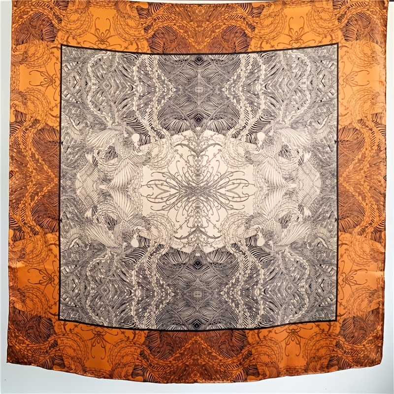 An Elegant 100% Silk Scarf for Women - Mature Style, Decorative Square Scarf, Craftsmanship, Dry Clean Only, Resistant to Deformation, Printed with a Scenic Landscape Pattern, Suitable for Outings - a Refined Featherless Shawl