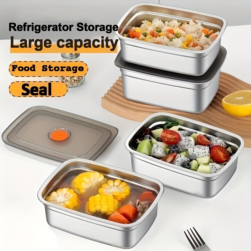 TEMU 5-pcs Stainless Steel Food Container With Lid, Airtight Rectangular Lunch Box, Leakproof Portable Food Storage For Picnic, Office, Refrigerator