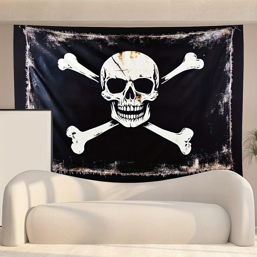 Vintage Pirate Skull Crossbones Tapestry Nautical Wall Decor_voghion.com