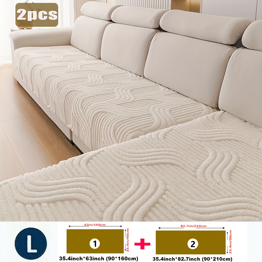 TEMU 2pcs Of European, Middle Eastern Popular, Solid Color Bohemian Style Thick Plush Sofa Covers - Machine Washable, Pet Friendly, Non-slip Sofa