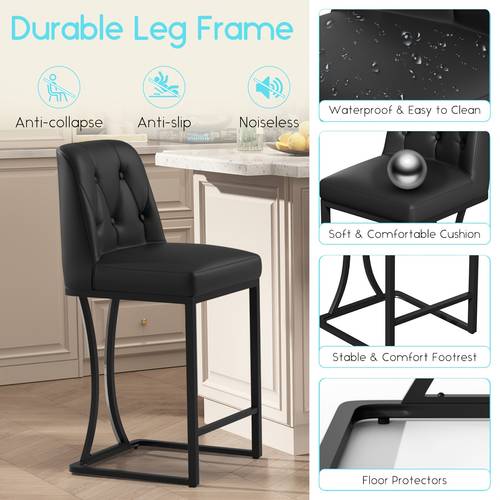 24 bar stools set of 4 counter height bar stools with back and footrest barstools with faux leather seat and chrome metal legs counter stools for kitchen island
