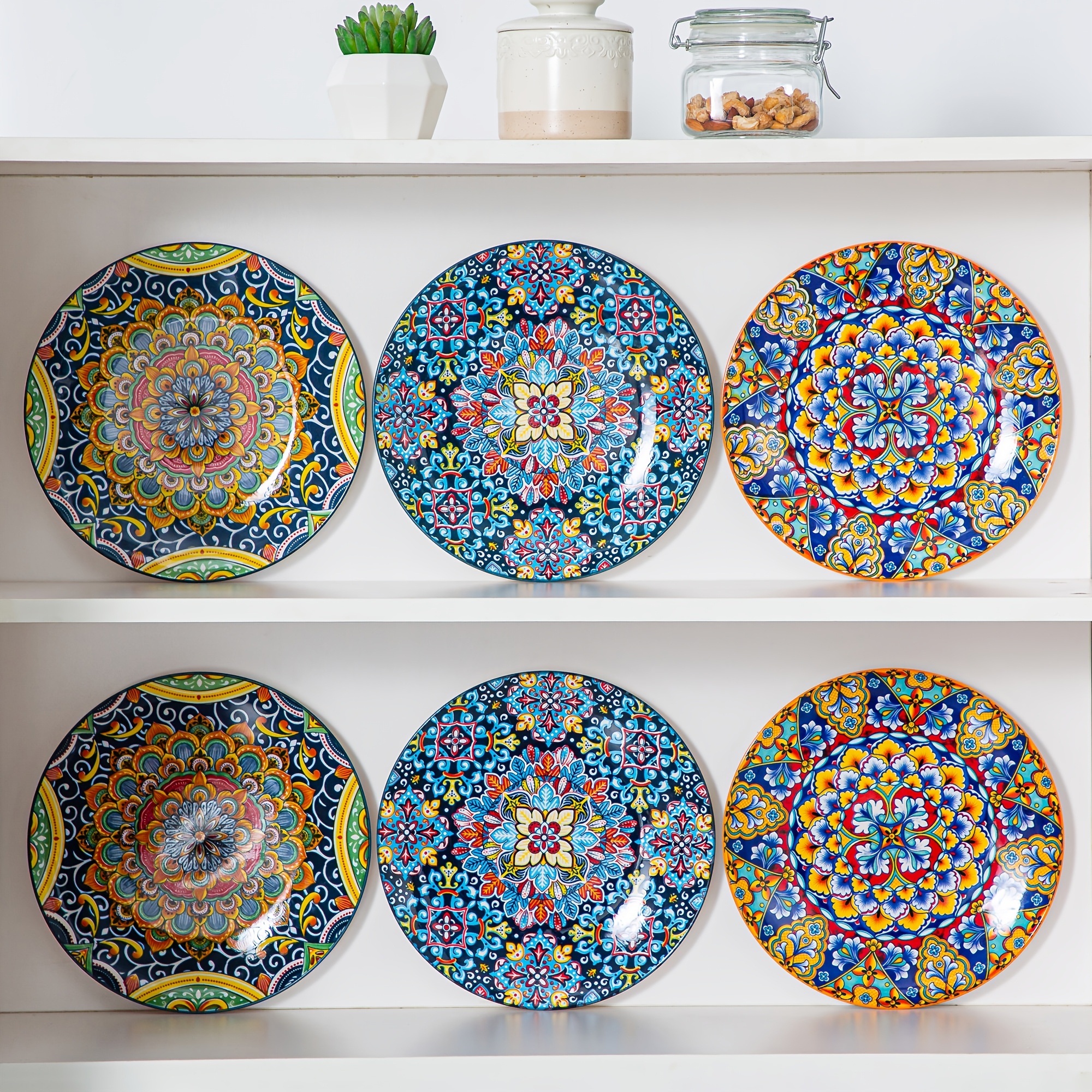 TEMU 10.5 Inch Colorful Bohemian Style Dinner Plates, Set Of 6