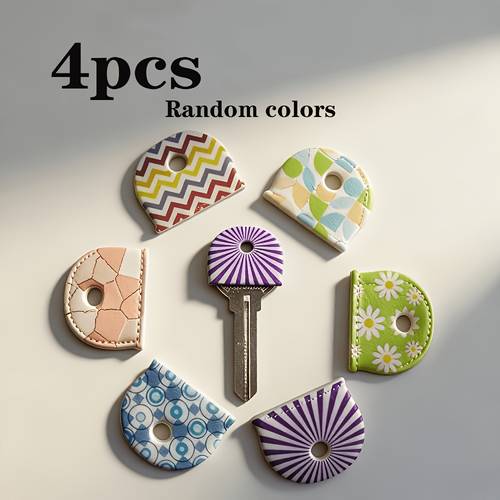4pcs random colors of colorful silicone keycaps featuring such as stripes flowers and polka dots