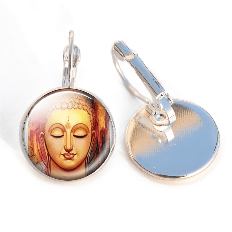 2pcs Buddha Meditation Round Glass-Inlaid Earrings Set
