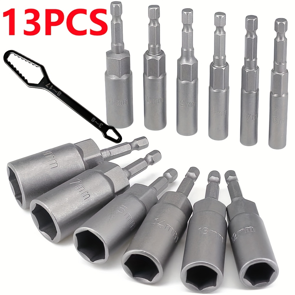 TEMU Jeu de douilles à trous 13 pièces (6-19 mm), kit de clés multifonctionnel avec embouts de calibre 1/4 pouce. Conçu spécialement pour à chocs