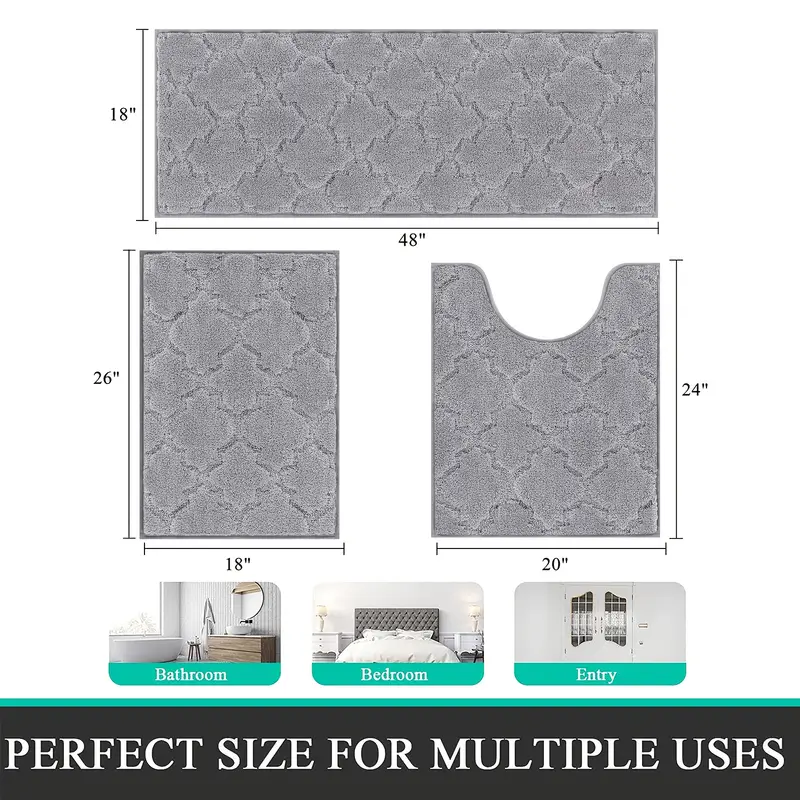 microfiber bath mat non slip shaggy bathroom rug set 3pcs bathroom mat set super absorbent bath mats for bathroom washable quick dry bathroom rugs for floor tub and shower home decor Product details 2