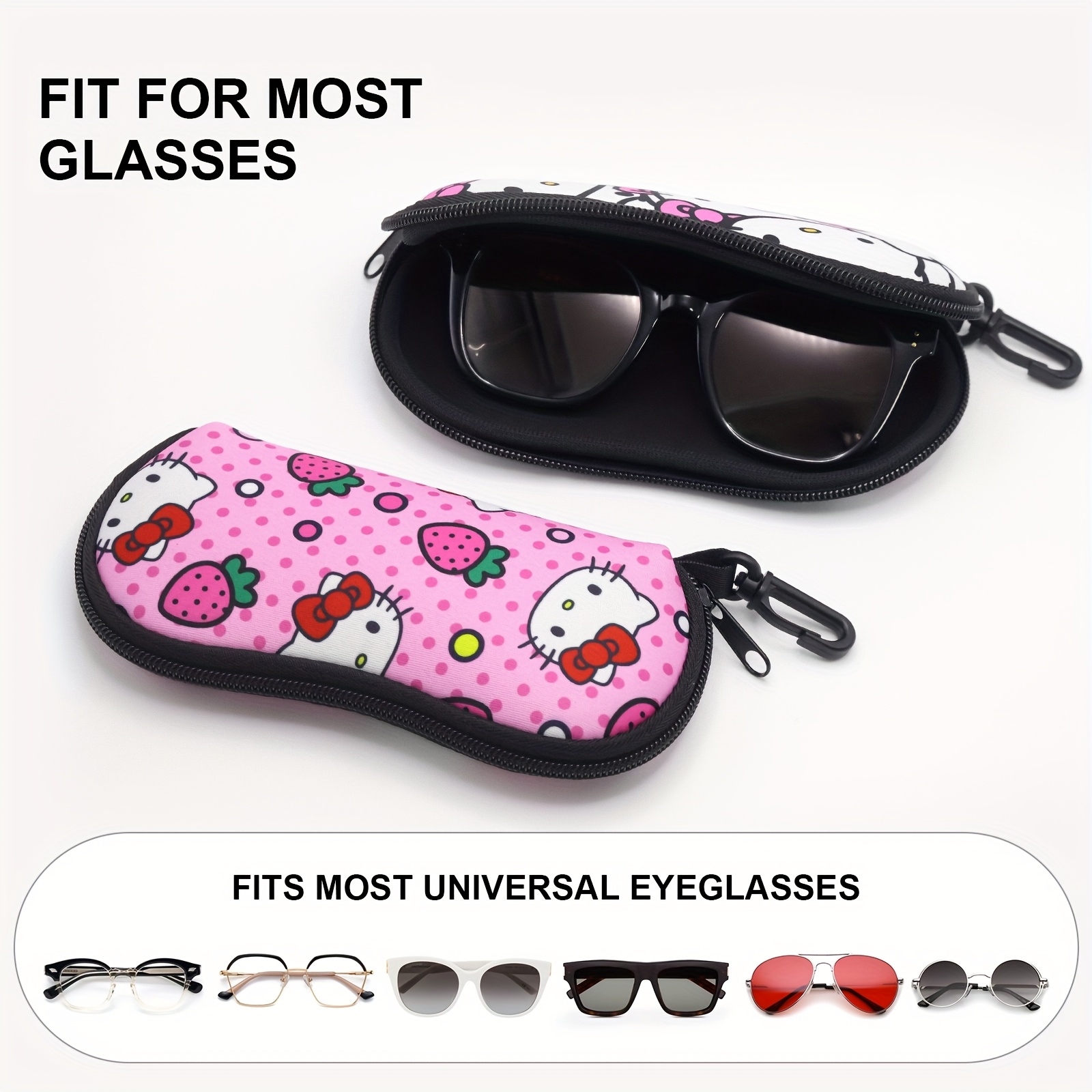 1pc glasses case Cute cartoon print design Zipper and hook design Easy to  carry Soft fabric protect the glasses frame