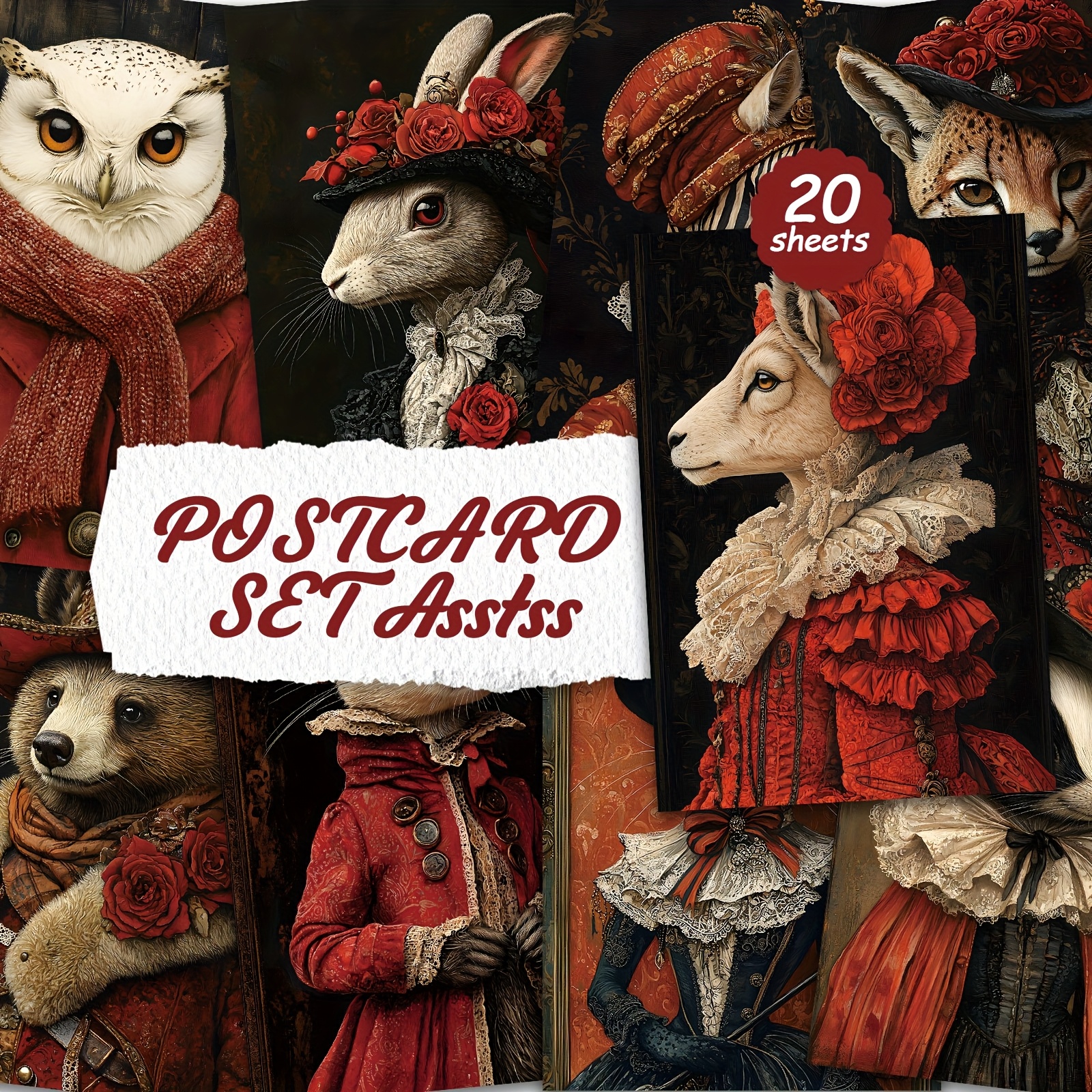 TEMU 20 stuks dierenthema antropomorfe schattige postkaarten set, geschikt voor schrijven op karton, gladde oppervlakken, Engelse scrapbooks, junk