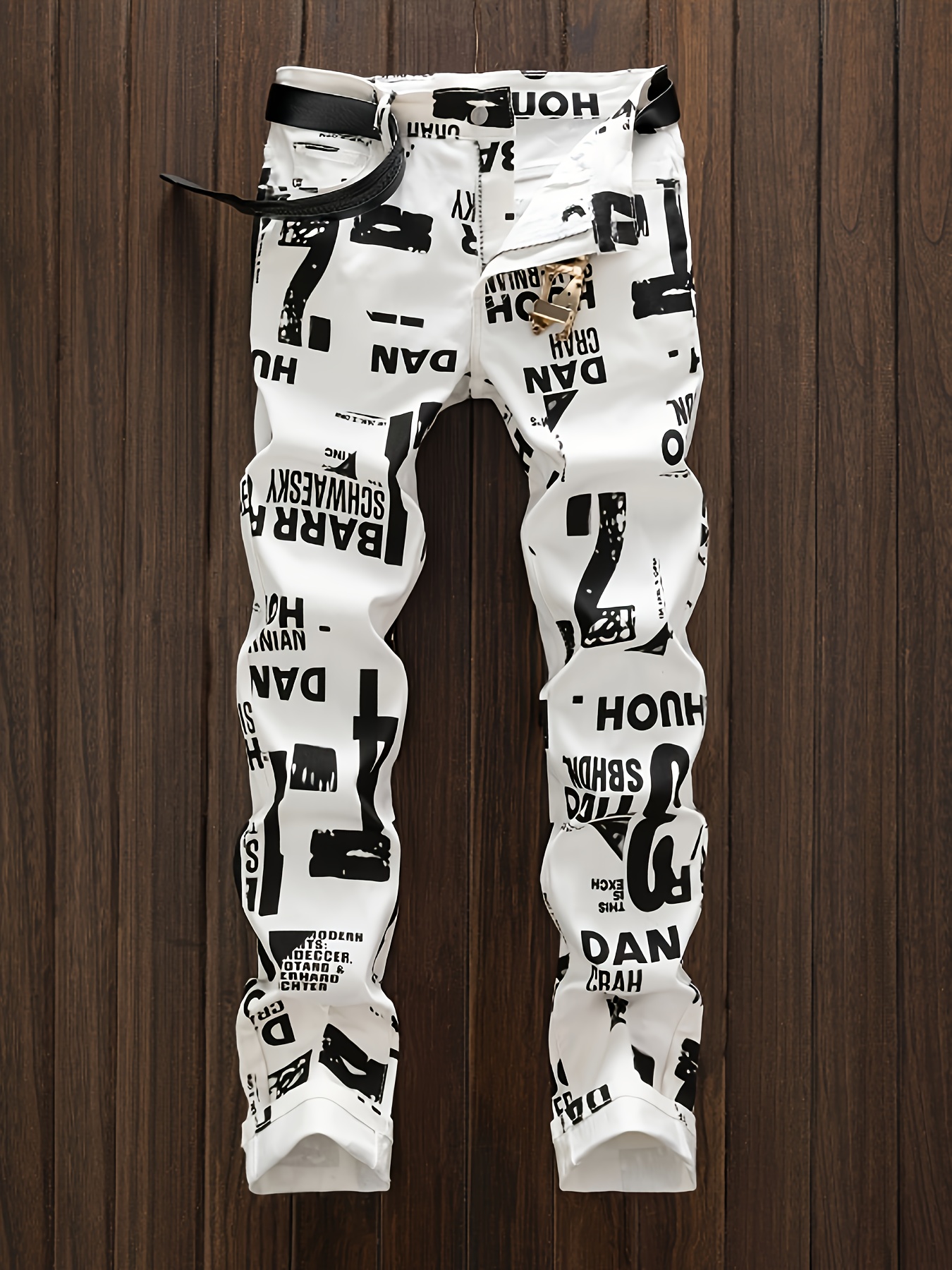 tylish Men's Contrast Color Letter and Paint Mark Print Slim Fit Jeans, Trendy and Fashionable for Streetwear and Casual Outfits