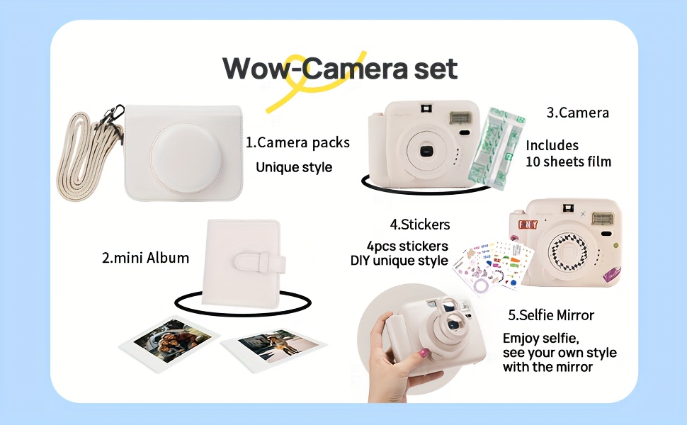 instant camera with leather case mini 12 instant camera decoration stickers frames photo album and more accessory kit take color photo   same as mini11 12 gift outdoor holiday wedding Product details 2