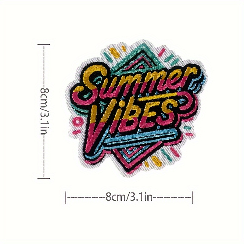

Embroidered Iron-on/sew-on Patch, "summer Vibes" Text Design, Multicolor Decorative Applique For Clothing, Bags, And Hats, Fabric Embellishment Accessories - 1 Piece